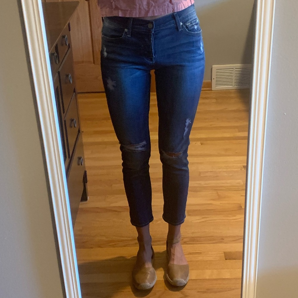 7 For All Mankind Josefina Skinny Boyfriend Button Fly Distressed Jeans Size 25